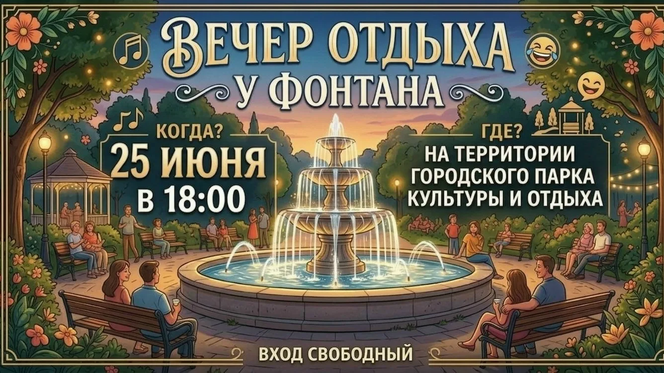 Атмосферный вечер живой музыки 🎶
25 июня в 18:00 на территории городского парка культуры и отдыха �
