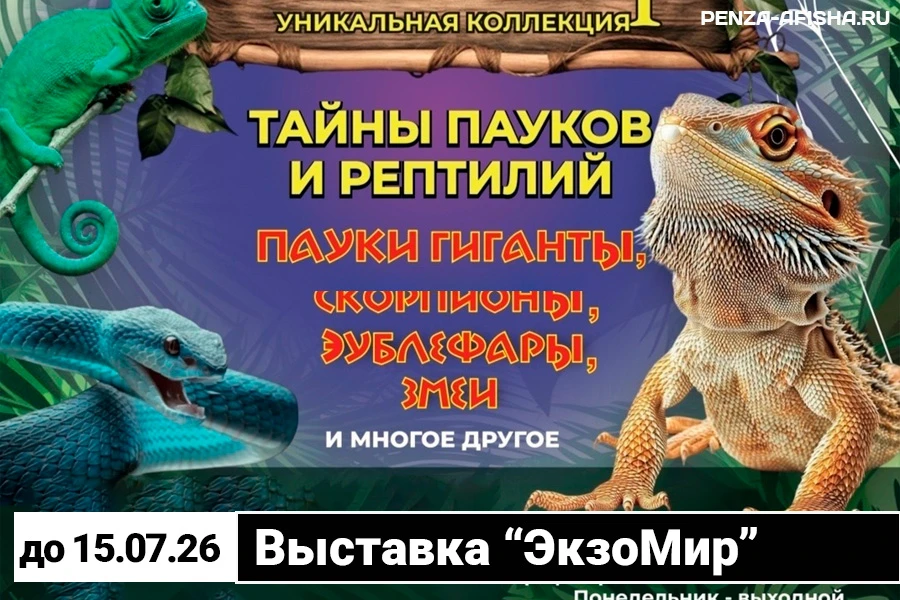🔈 с 15 мая по 15 июля  - «ЭкзоМир: пауки и рептилии» / Выставка животных в Пензе