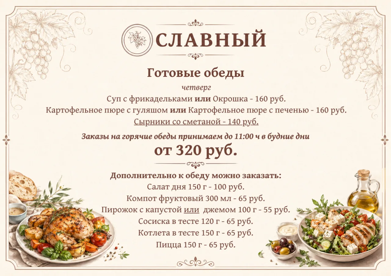 Меню готовых обедов на четверг, 18 июня.
