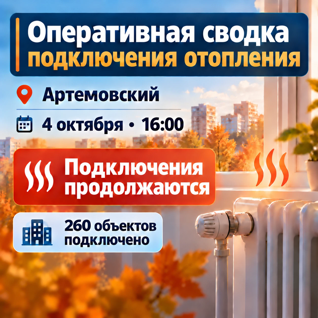 По состоянию на 16:00 4 октября к теплоснабжению подключено уже 260 объектов. За сегодн...