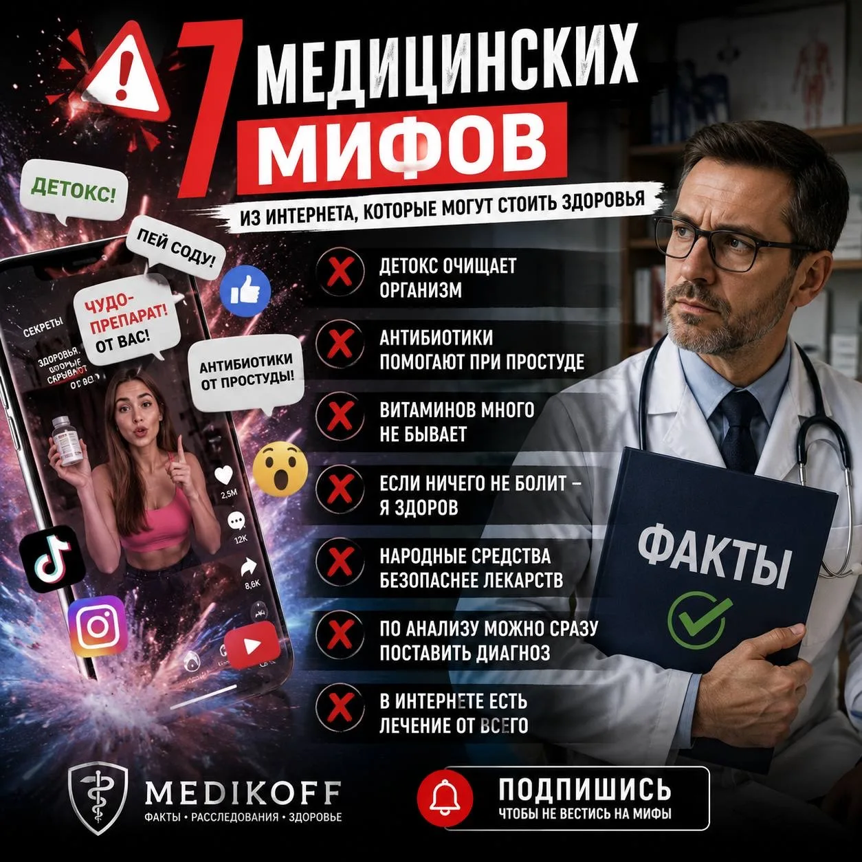 🚨 7 МЕДИЦИНСКИХ СОВЕТОВ ИЗ ИНТЕРНЕТА, КОТОРЫЕ МОГУТ СТОИТЬ ЗДОРОВЬЯ