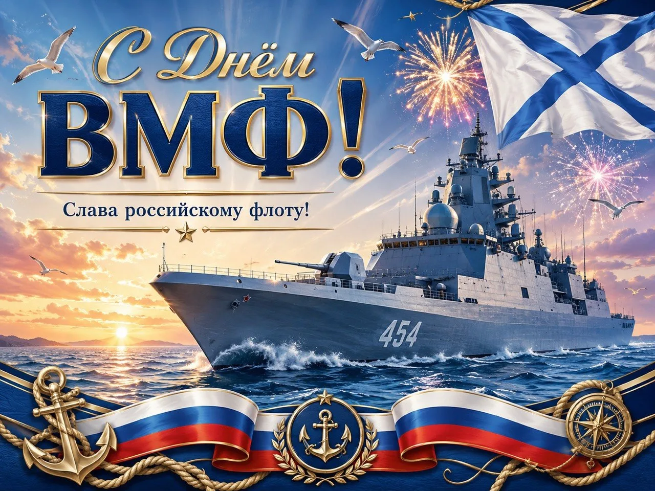 ⚓ С Днём Военно-морского флота России!

Поздравляем всех моряков, ветеранов ВМФ и их семьи с професс