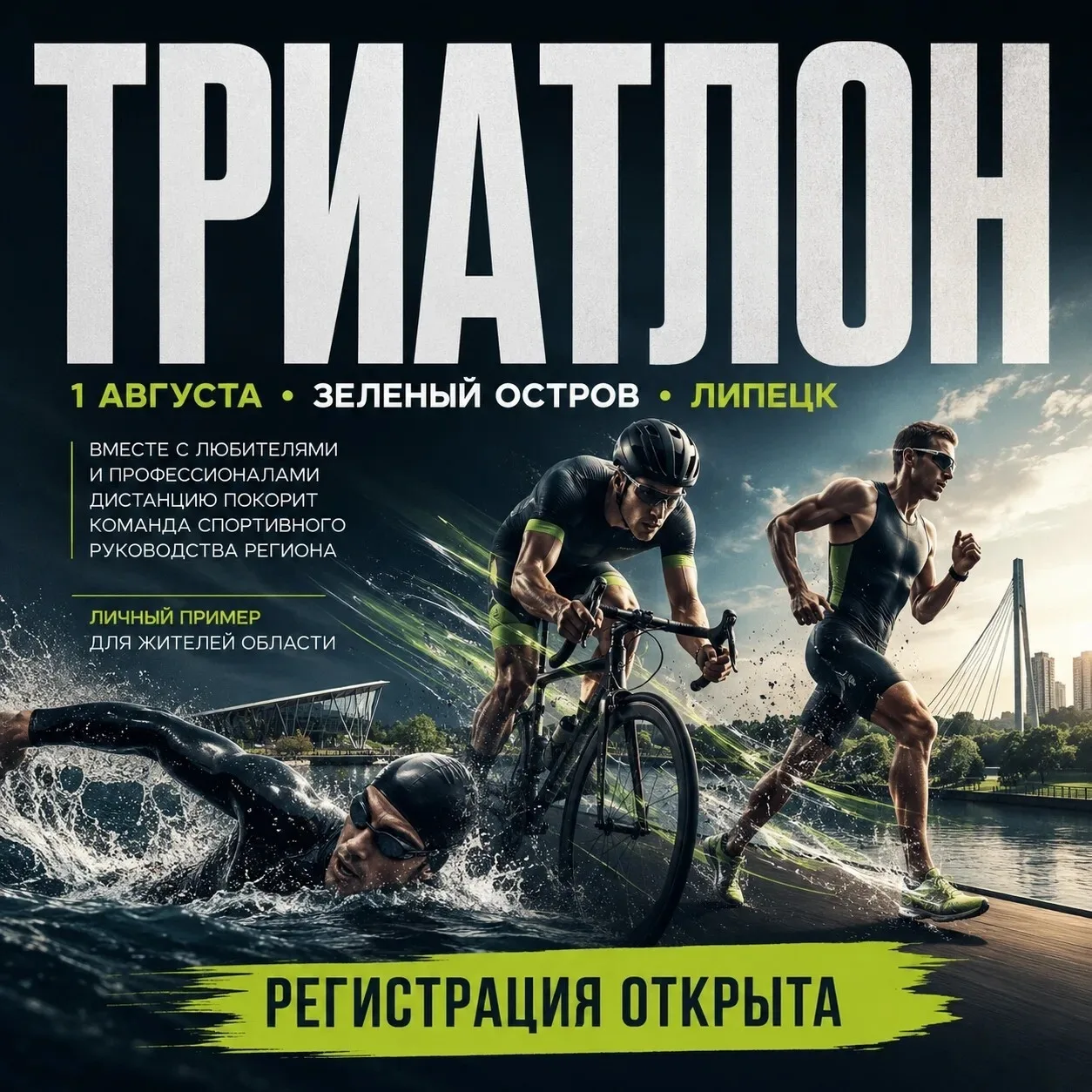 1 августа на Зеленом острове в Липецке пройдет триатлон. 

Вместе с любителями и профессионалами дис