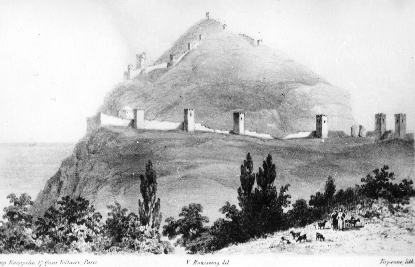 Панорама Генуэзской крепости в Судаке, выполненная в 1852 году, передаёт величие этой с...