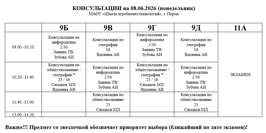Консультации на 08.06. и 09.06. (понедельник и вторник)