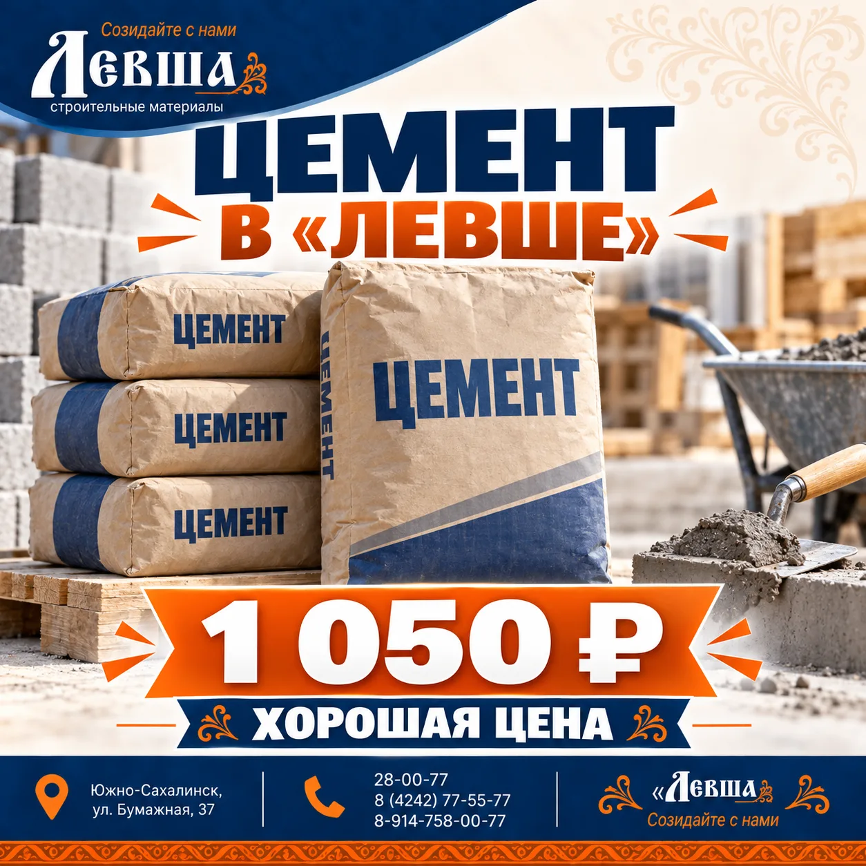 🔥 ЦЕМЕНТ — ХОРОШАЯ ЦЕНА В «ЛЕВШЕ»!