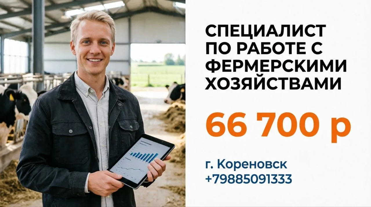 СПЕЦИАЛИСТ ПО РАБОТЕ С ФЕРМЕРСКИМИ ХОЗЯЙСТВАМИ | 66 700 р