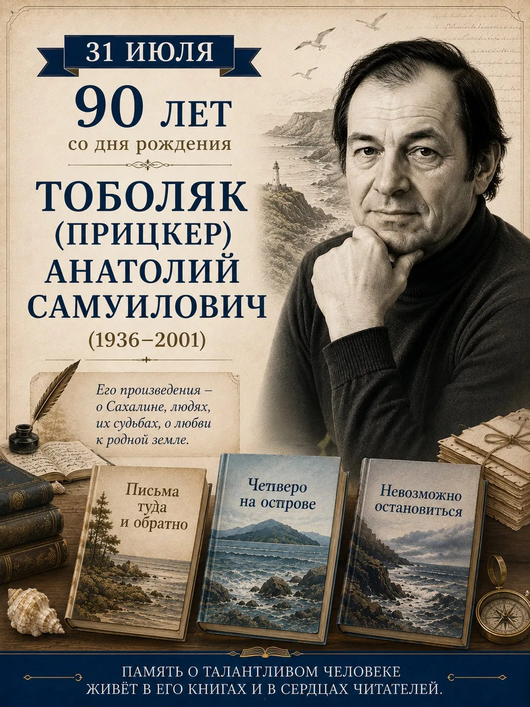📚Этот день в истории

📖31 июля исполняется 90 лет со дня рождения Анатолия Самуиловича Тоболяка (П