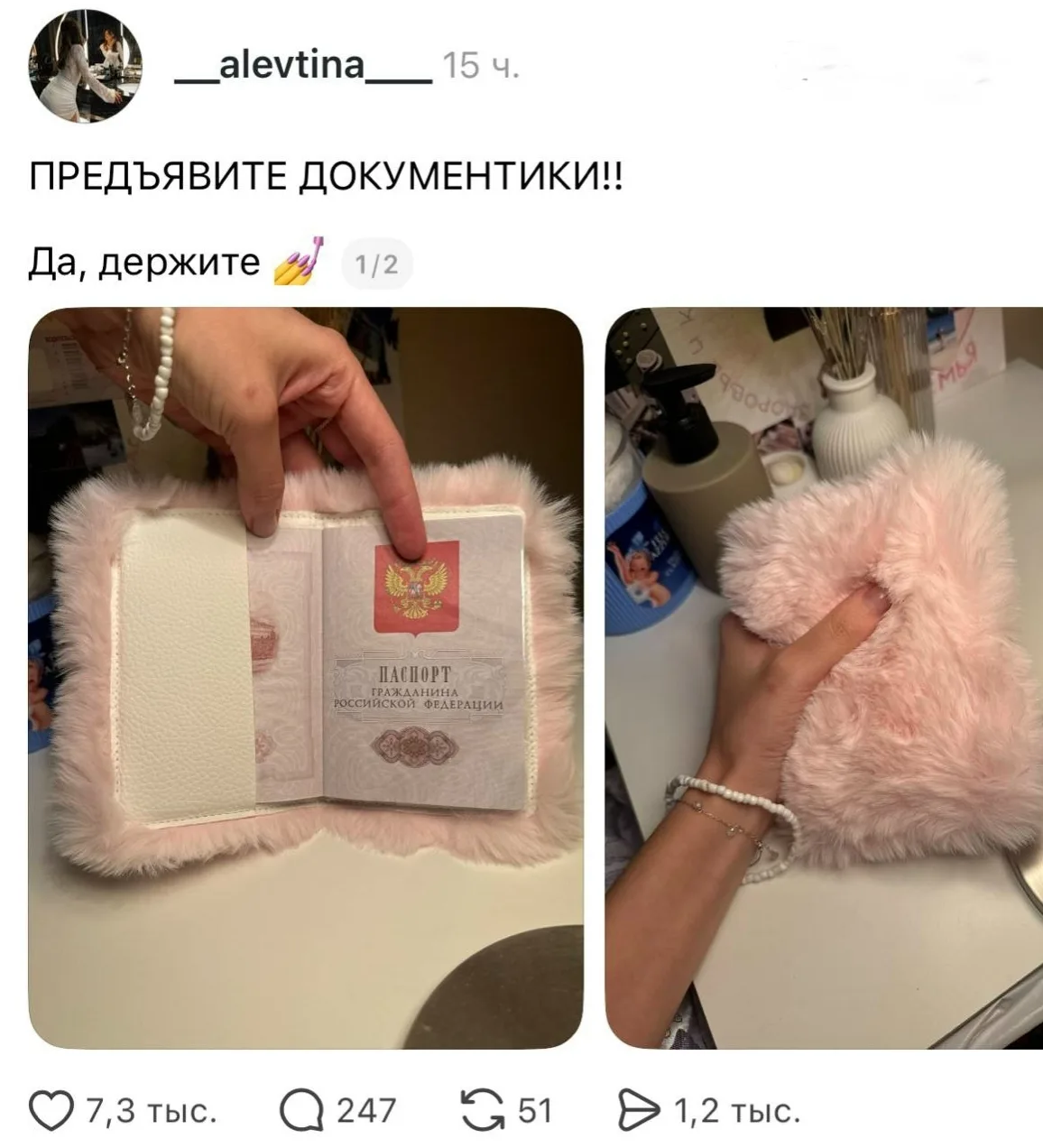 Девушка показала свою пушистую розовую обложку на паспорт, превратив обычный документ в плюшевый акс