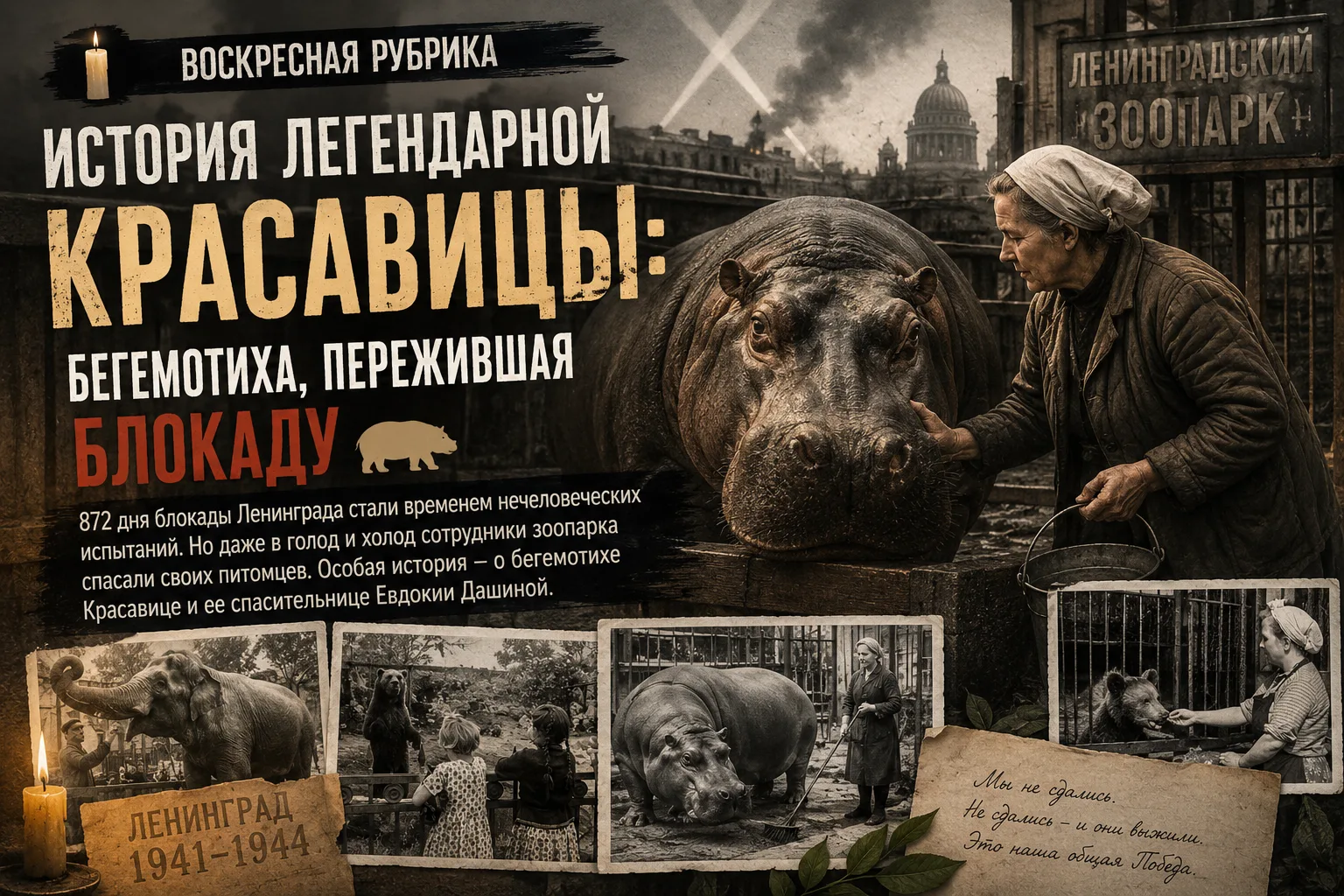 🕯️ Воскресная рубрика

История легендарной Красавицы: бегемотиха, пережившая блокаду 🦛

872 дня бл