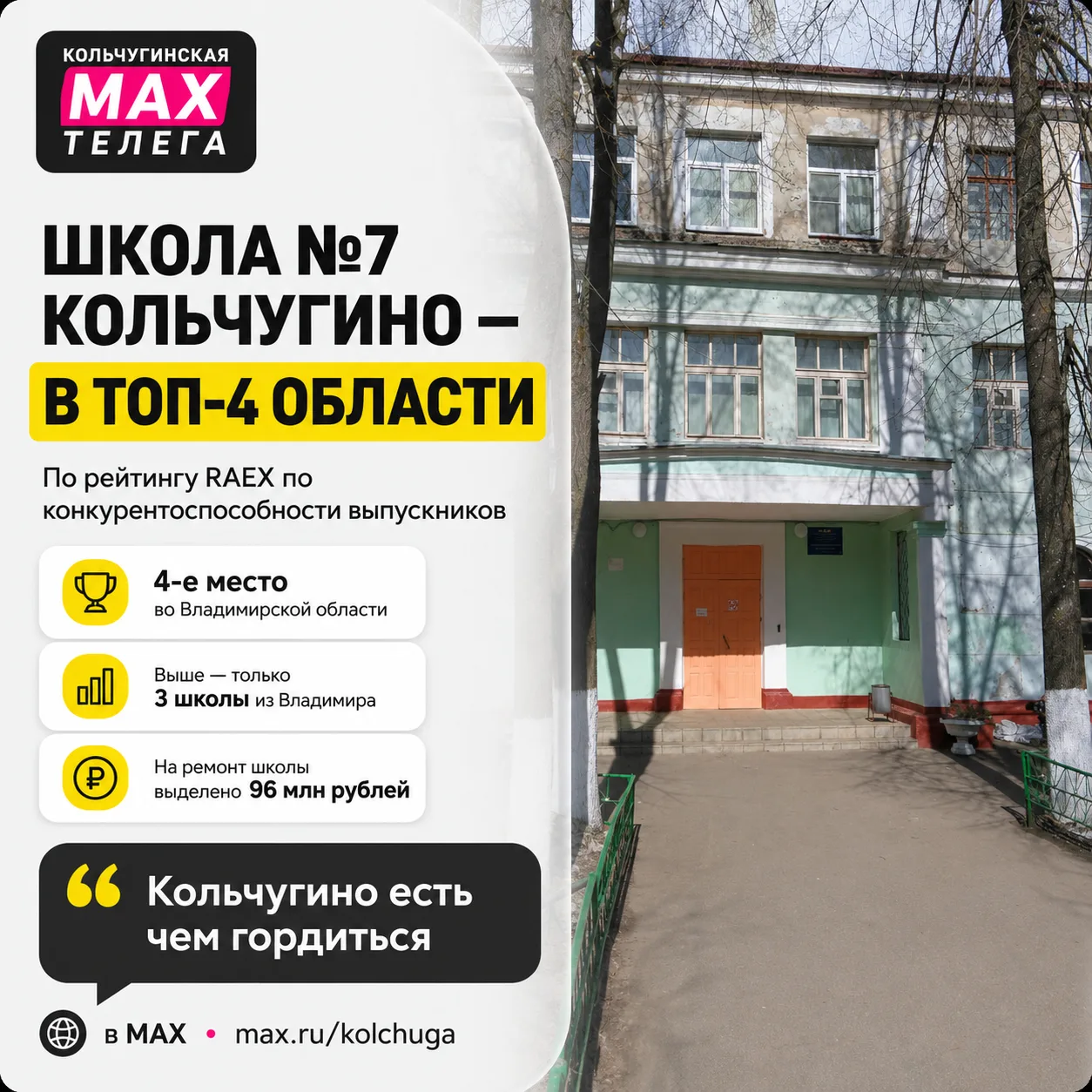 🏫 Школа №7 Кольчугино — в четвёрке лучших школ Владимирской области