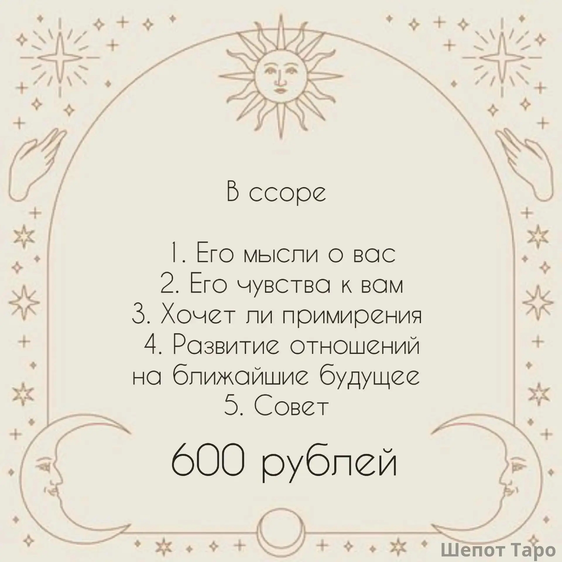 Для заказа расклада сообщение должно содержать следующую информацию: