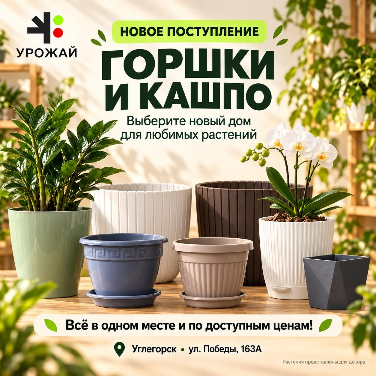 🪴 Любимым цветам — красивые горшки! Новое поступление в «Урожае» на Победы, 163А