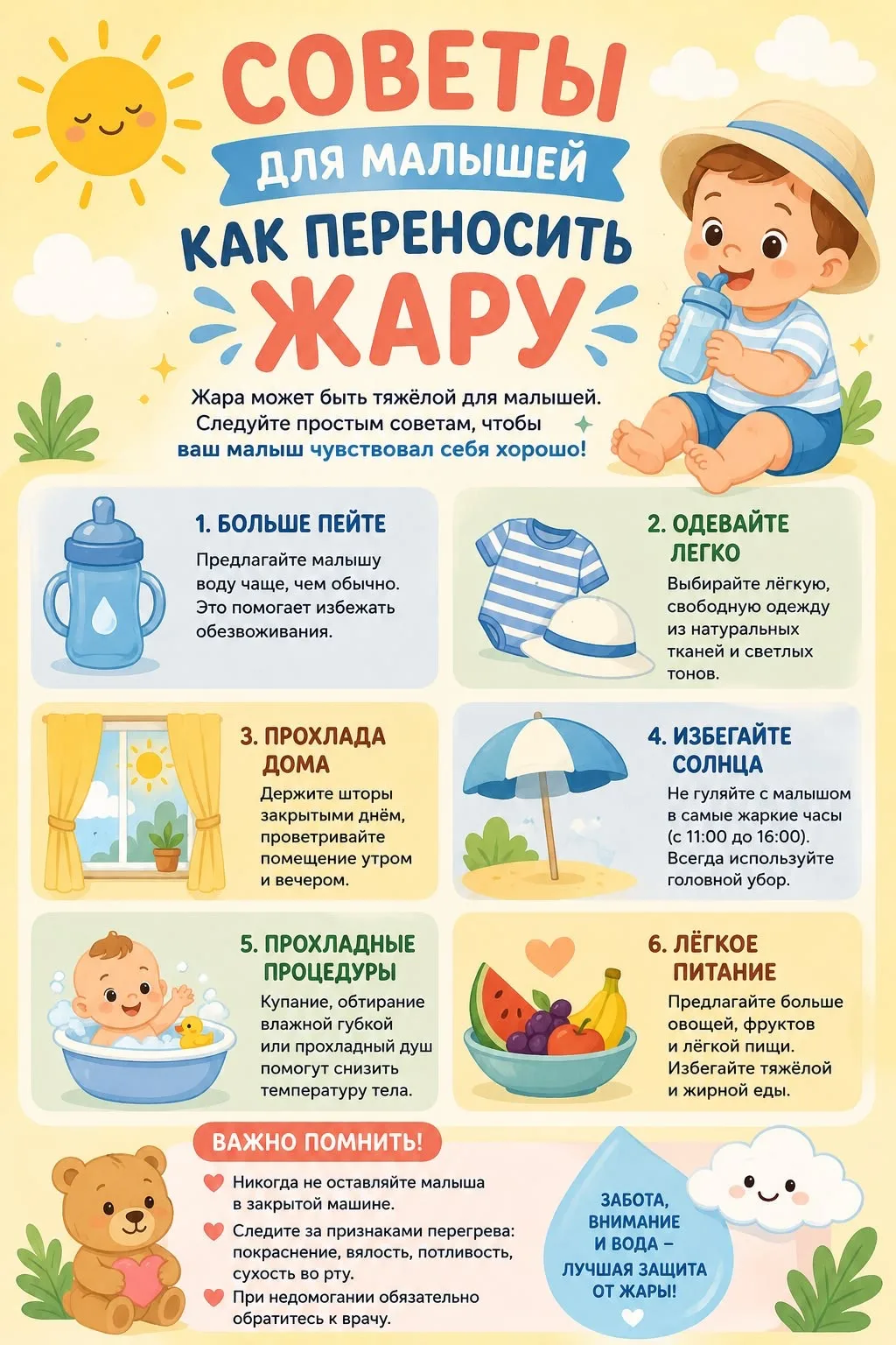Как переносить жару ☀️ малышам