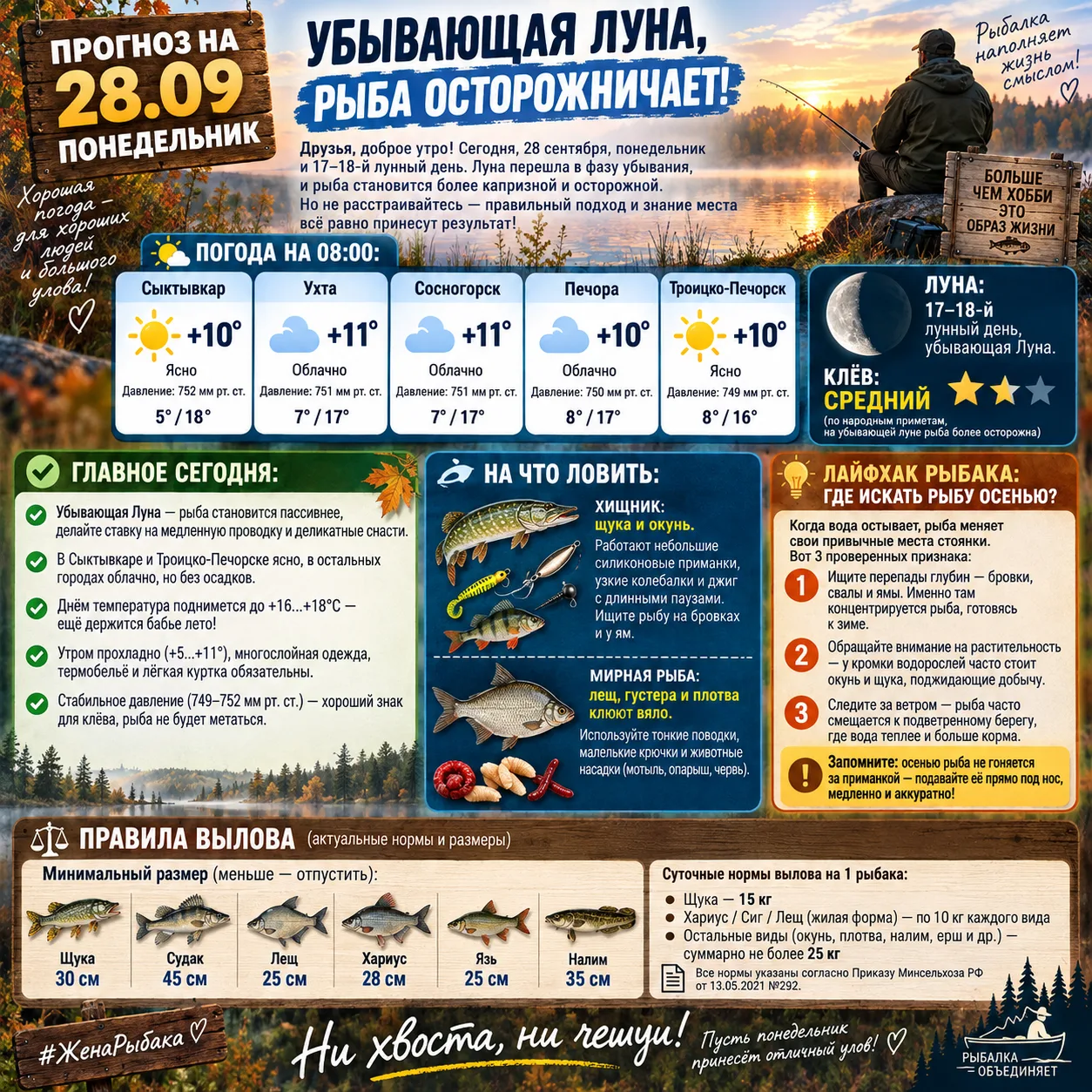 ПРОГНОЗ НА 28.09: ПОНЕДЕЛЬНИК — УБЫВАЮЩАЯ ЛУНА, РЫБА ОСТОРОЖНИЧАЕТ!