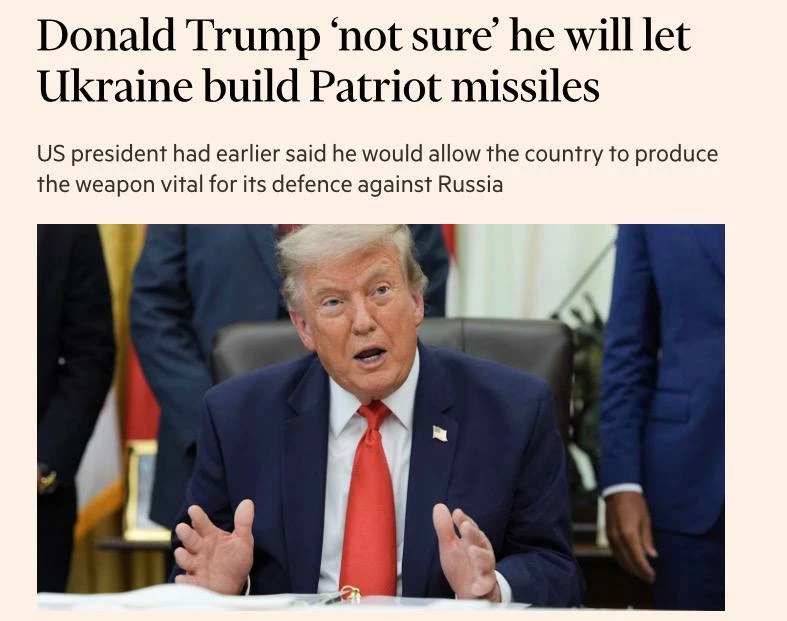 Financial Times: Трамп передумал давать Украине Patriot

Президент США Дональд Трамп в интервью Fina