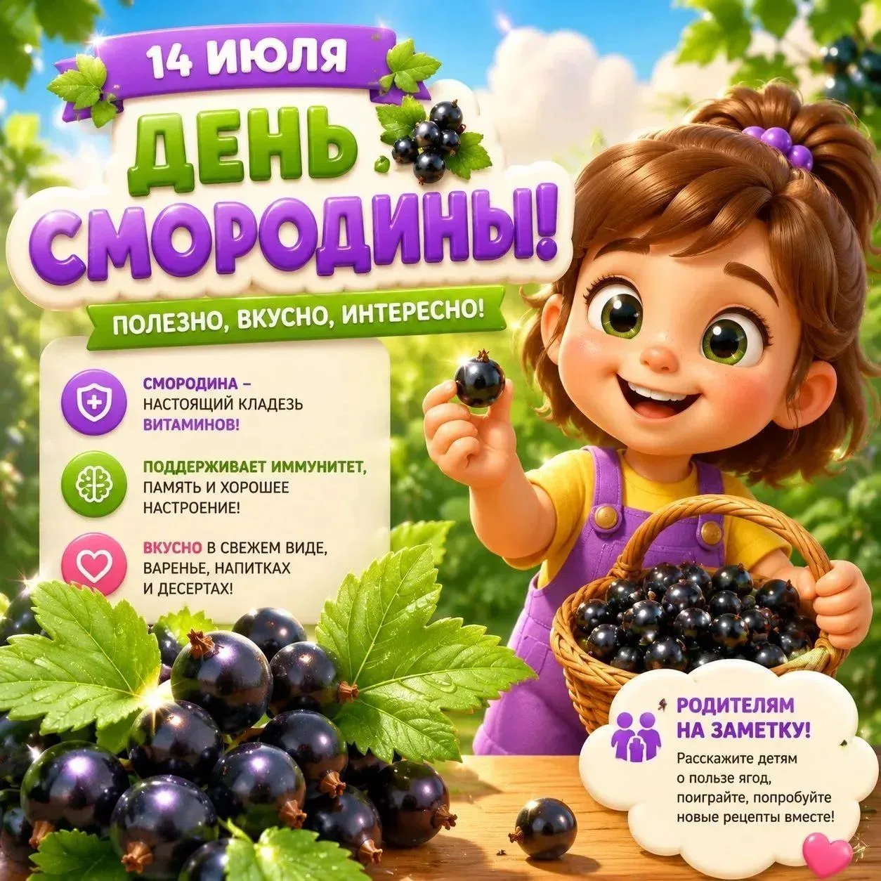 🍇 Сегодня, 14 июля — День смородины!

В самый разгар лета мы отмечаем праздник одной из самых любим