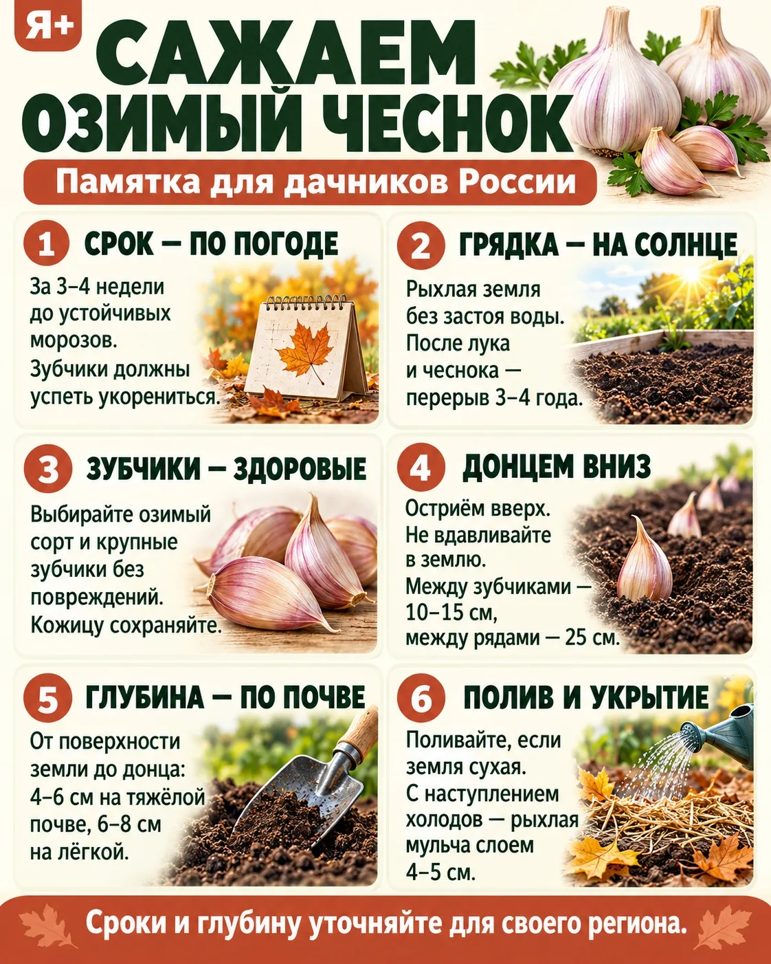 🧄 Две памятки по посадке озимого чеснока: основные правила и ориентировочные сроки по ...
