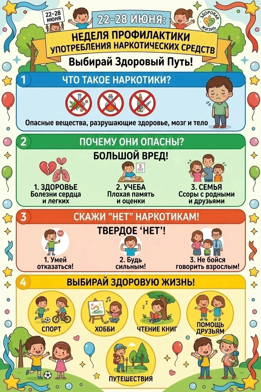 Привет, ребята! В нашей школе с 22 по 28 июня проходит неделя профилактики употребления наркотически