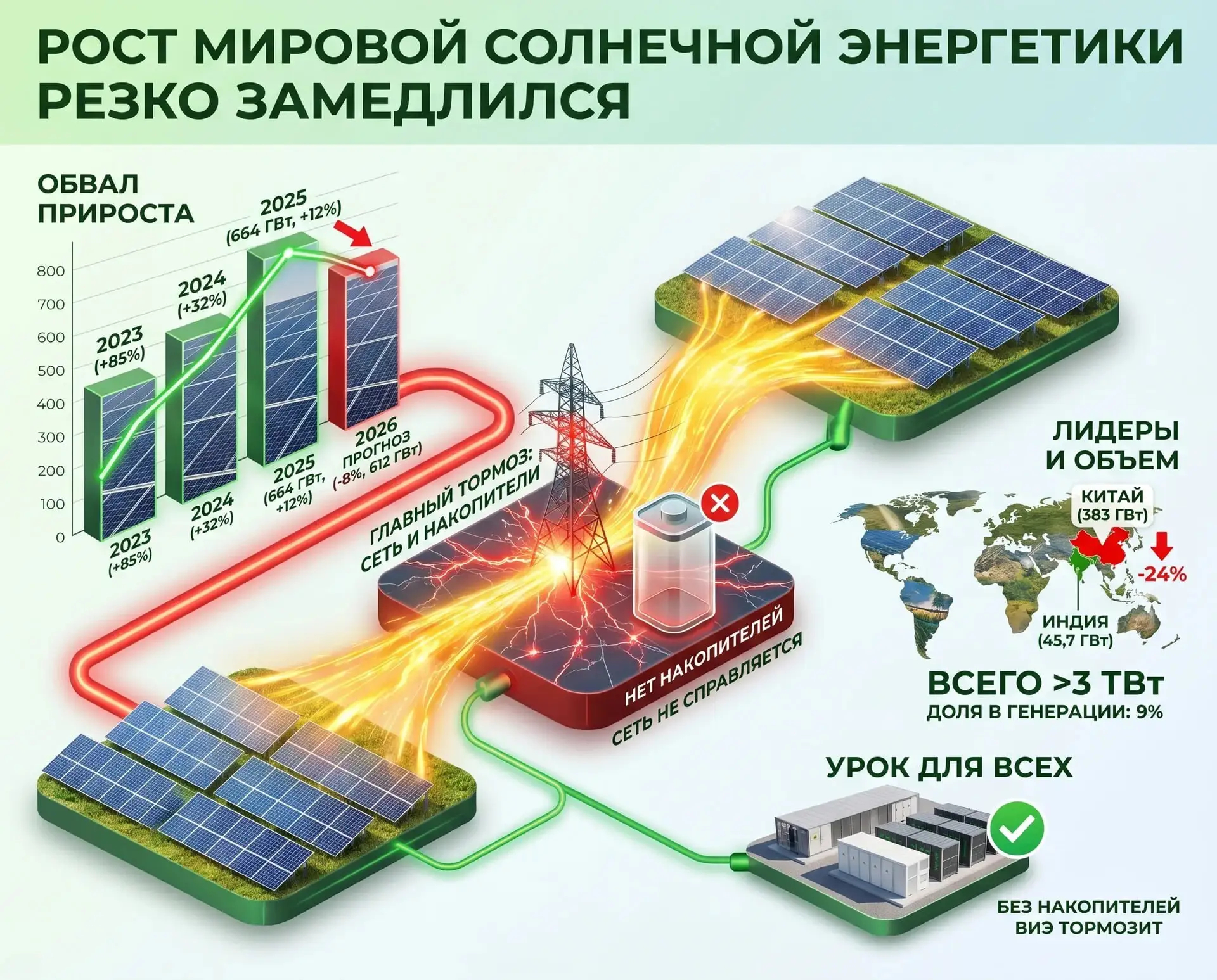 Рост мировой солнечной энергетики резко замедлился

Глобальный ввод солнечных панелей в 2025 достиг 