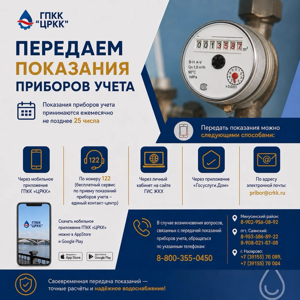 Напоминаем нашим потребителям о способах передачи показаний ПУ