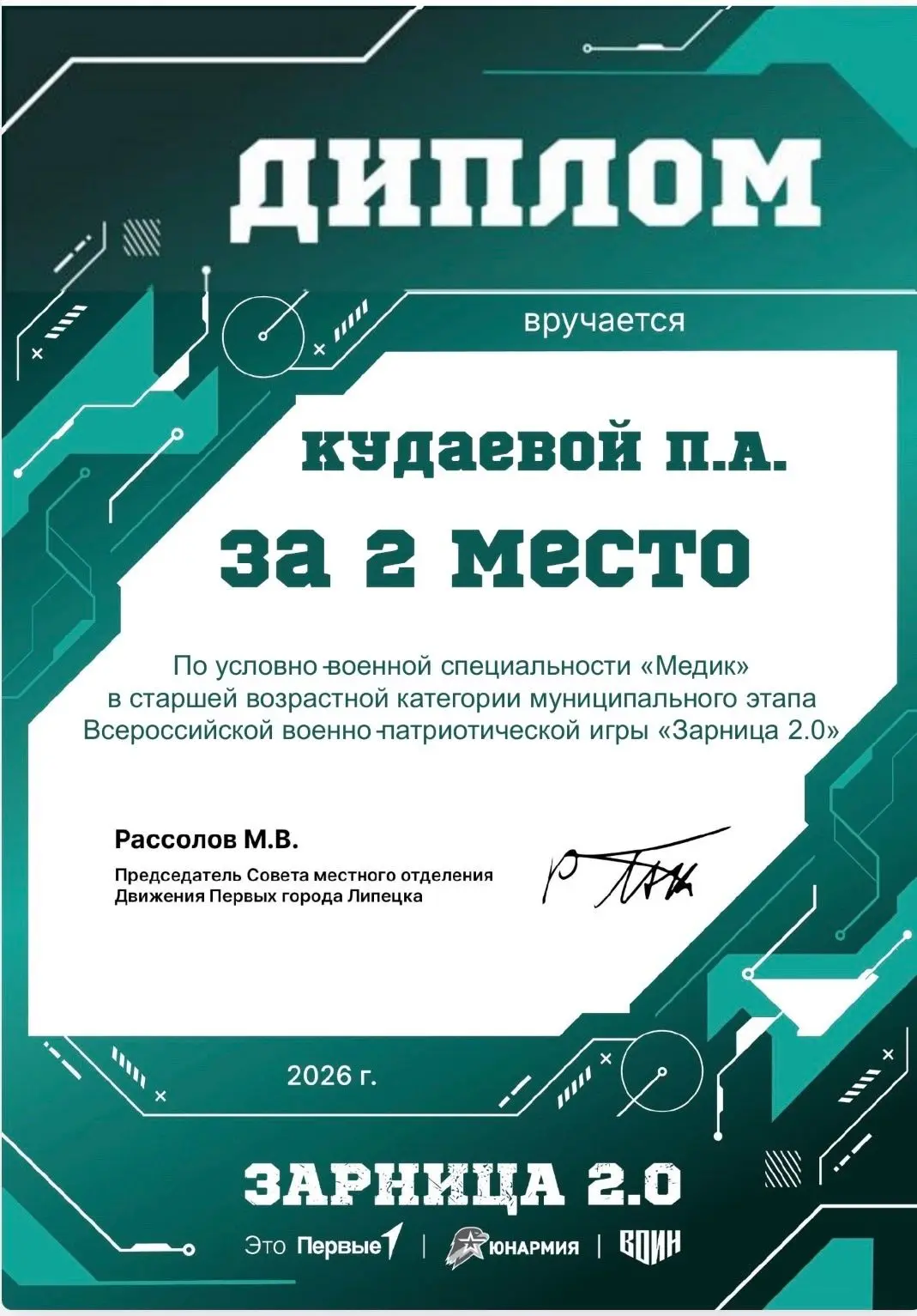Отряд «Липчане» ( старшая возрастная категория) Индивидуальные победы в муниципальном этапе Всеросси