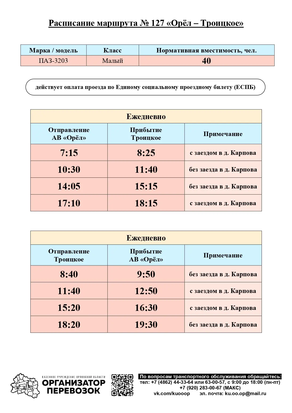 В КУ ОО «Организатор перевозок» поступило обращение по вопросу транспортной доступности к Иоанно-Бог
