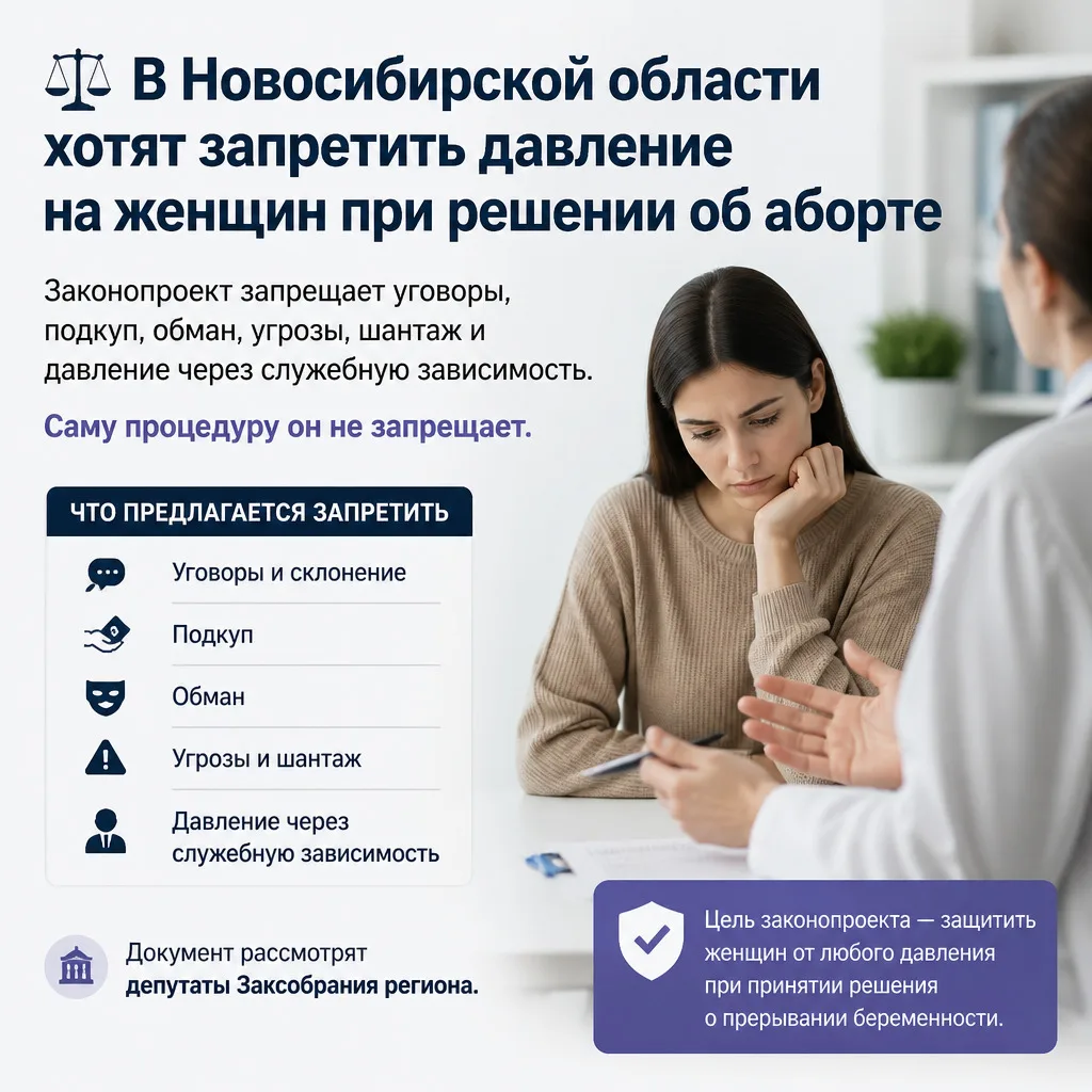 ⚖️ В Новосибирской области хотят запретить давление на женщин при решении об аборте