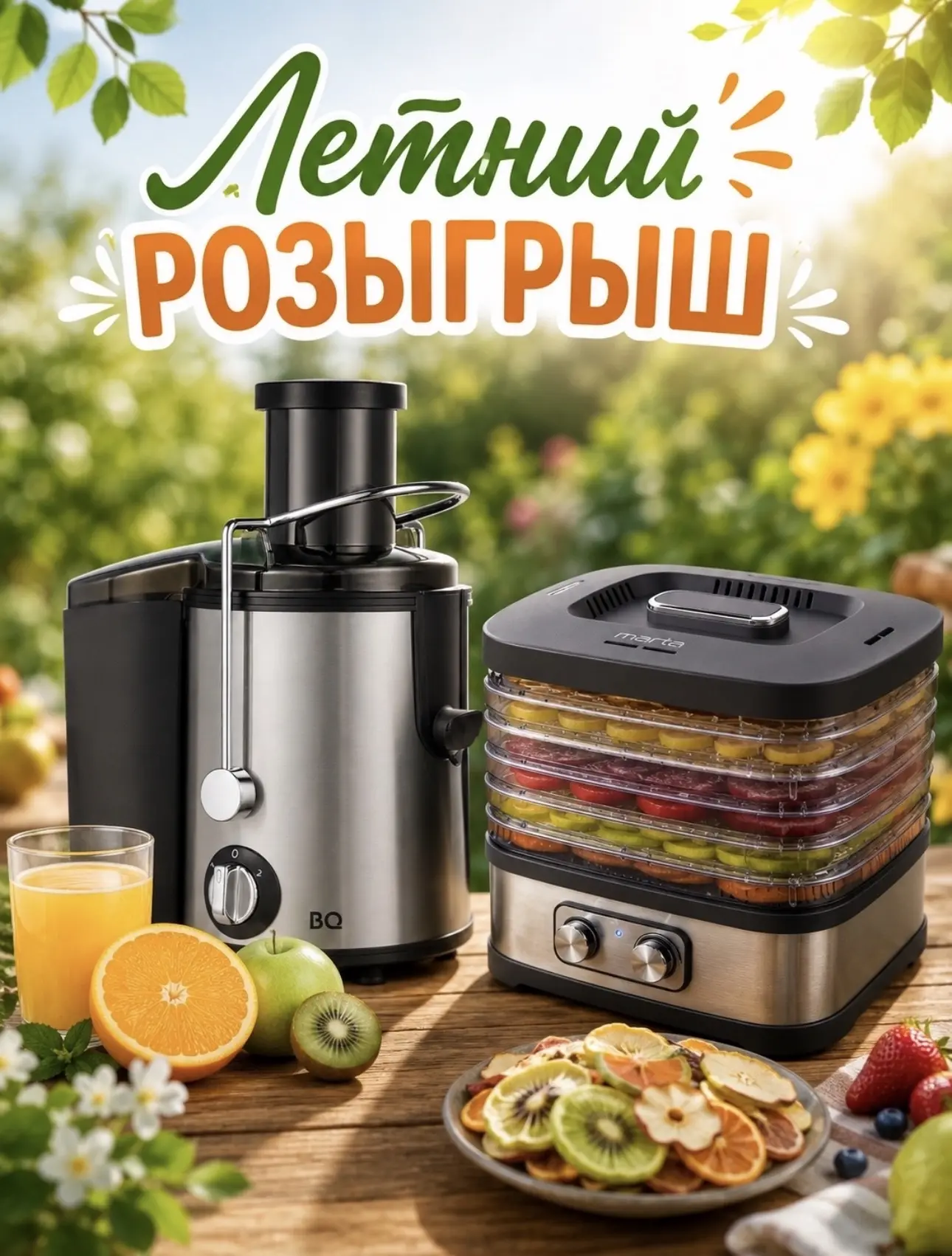 Летний розыгрыш уже стартовал 🥳

Сушилка для овощей и соковыжималка! Две помощницы для переработки 