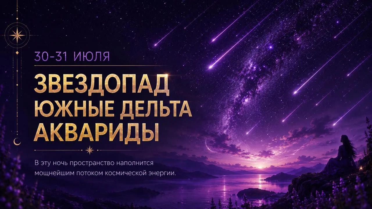 ✨ 30–31 июля — пик звездопада Южные Дельта Аквариды. Энергия 10 открывает поток удачи.