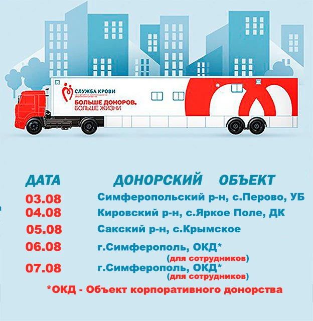 👉🏻 Центр крови размещает график выездов выездной бригады с 03.08.2026 г. по 07.08.202...