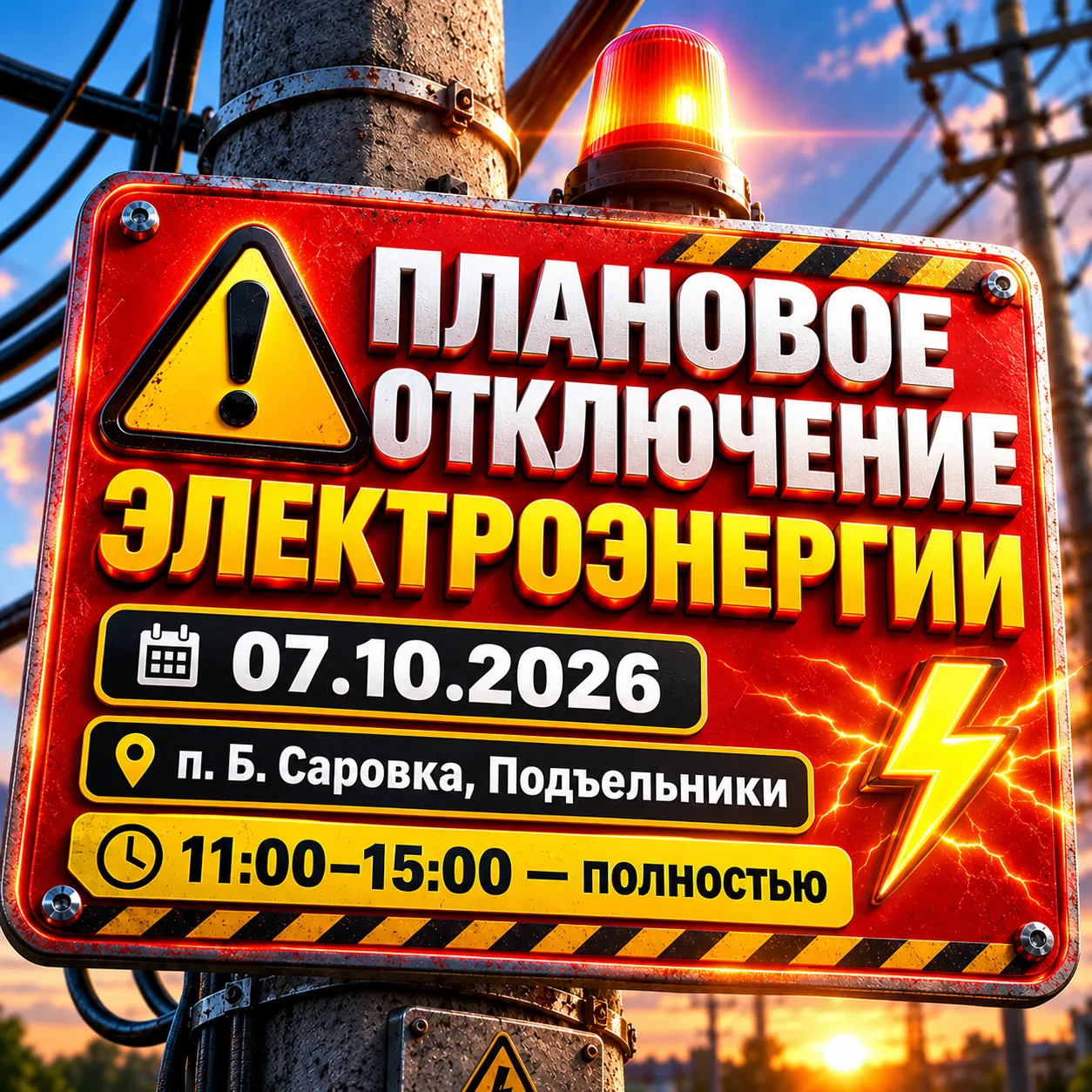 Плановое отключение электроэнергии на 07.10.2026г.