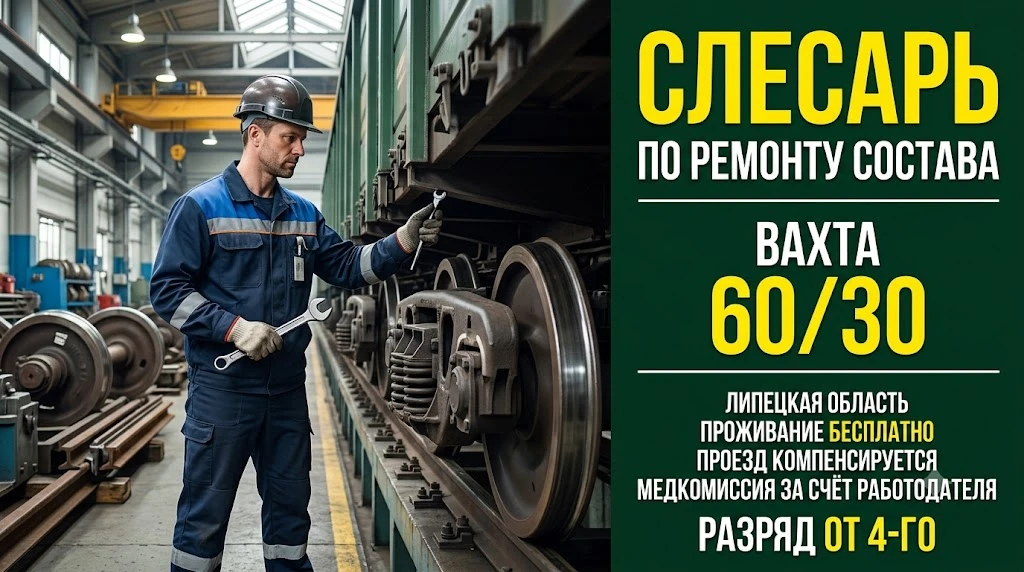 🔧 Слесарь по ремонту подвижного состава — вахта

📍 Липецкая область, г. Грязи
График: 60/30
Зарабо