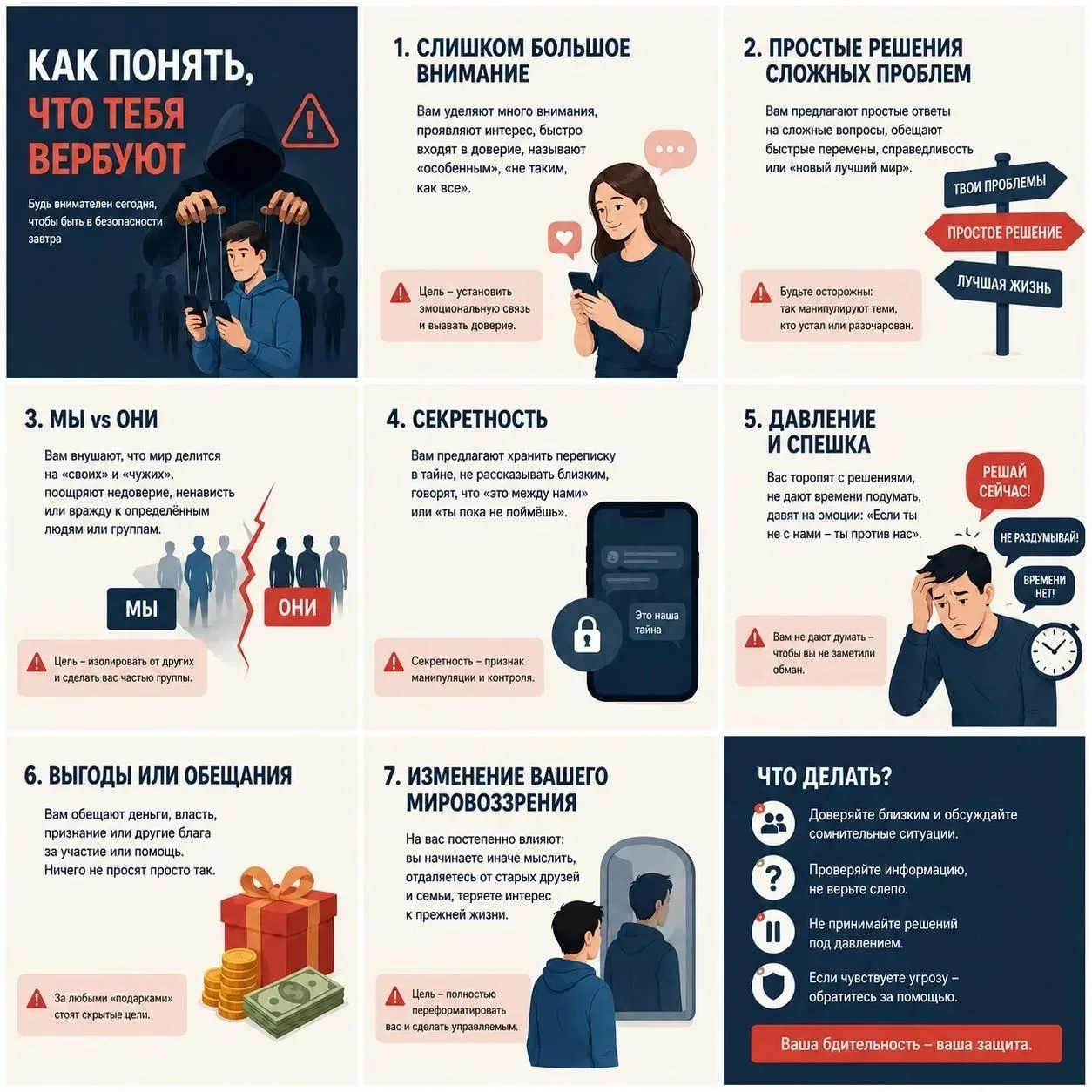 ⚠️Вербовка редко начинается с открытых призывов. Чаще всего это тонкая манипуляция, нап...
