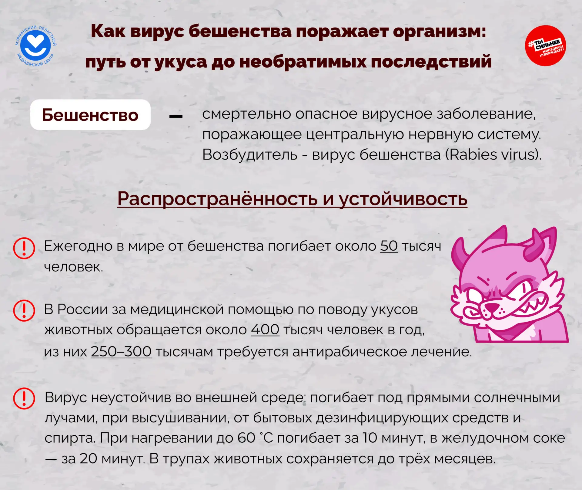 ⚠ Забота о себе начинается с правильных решений в критической ситуации

Если был контакт с животным,