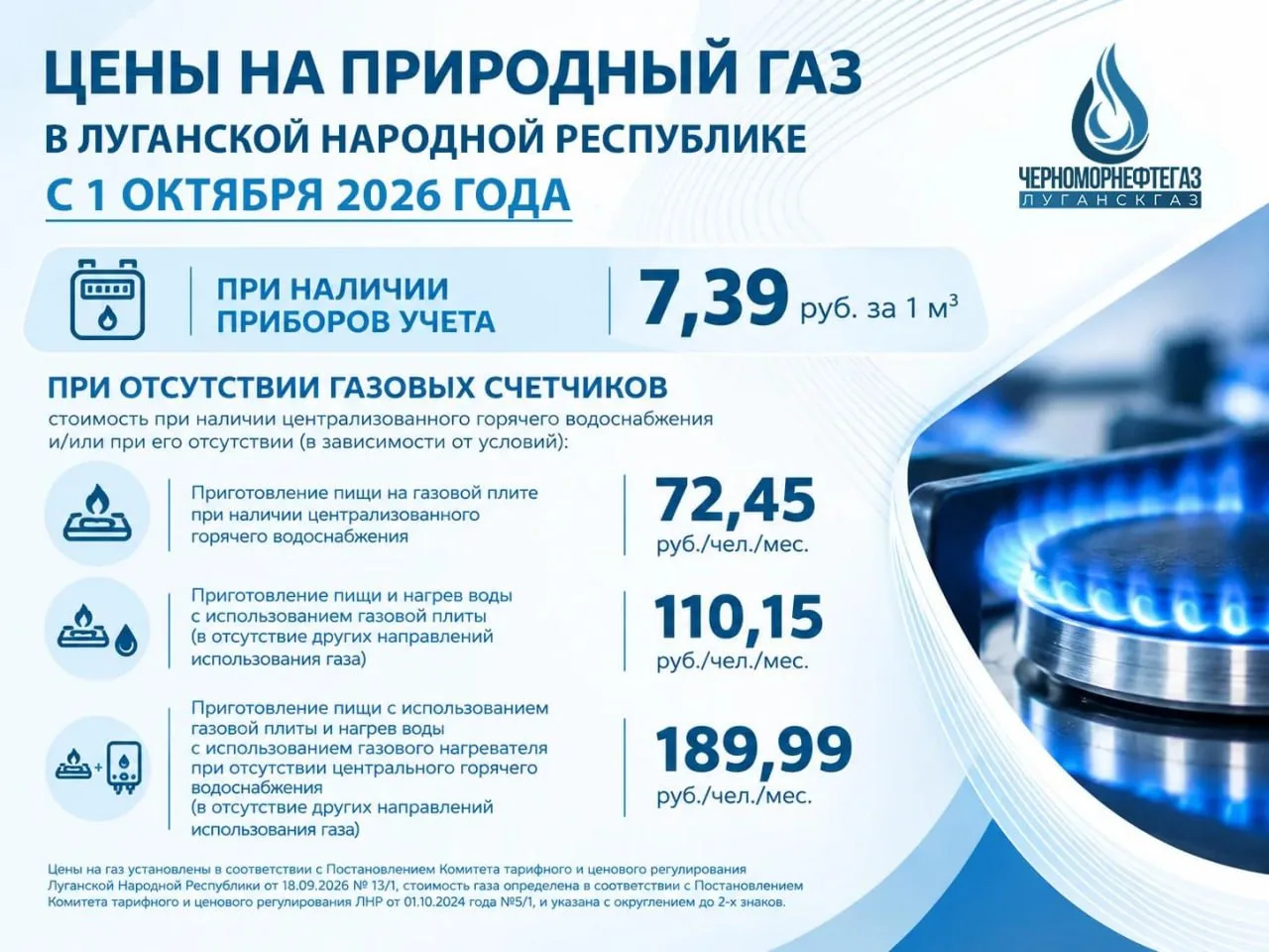 ⚡️Новые цены на газ в ЛНР с 1 октября.
