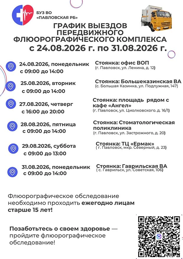 Внимание! Возобновились выезды флюорографического комплекса по графику!