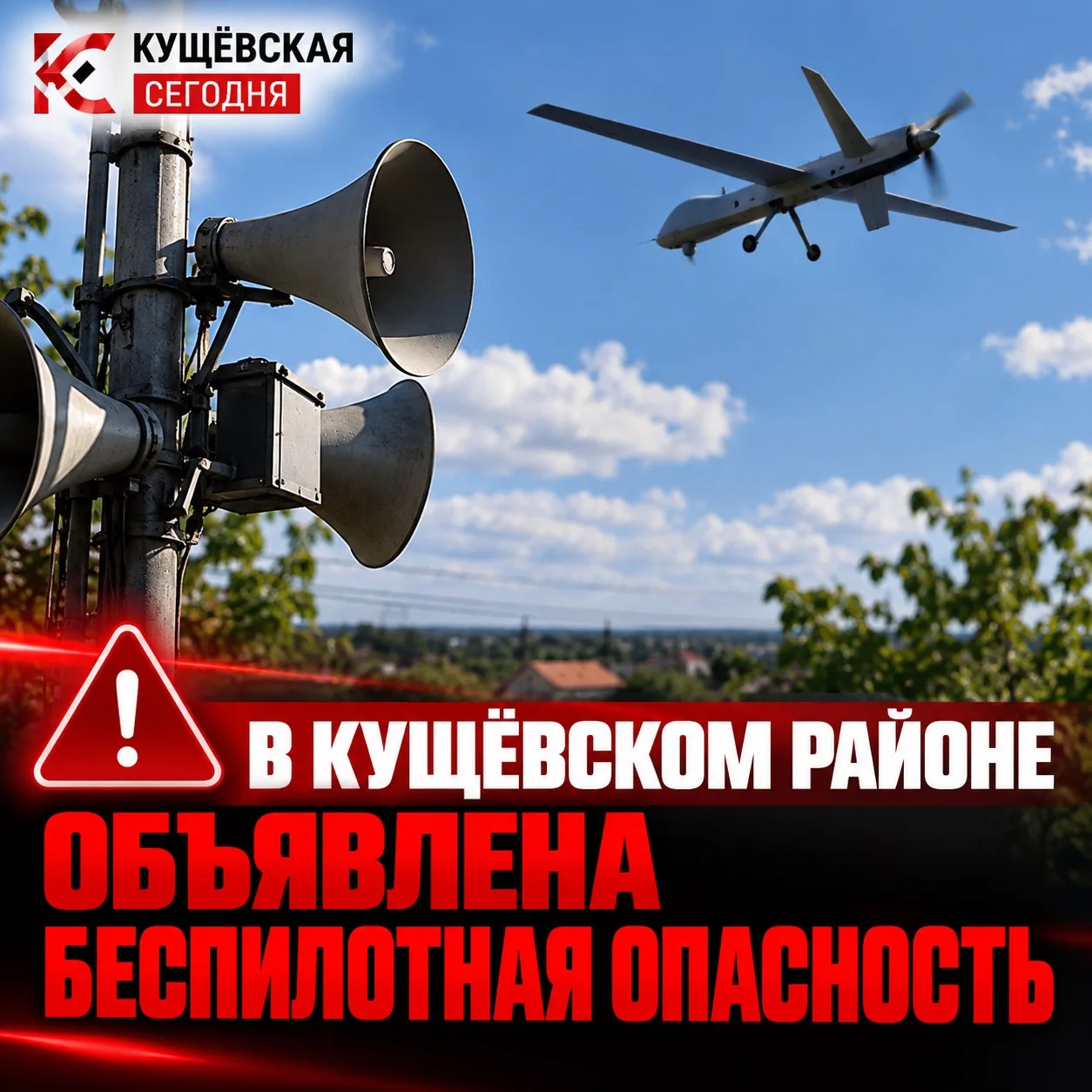 ❗️ В Кущёвском районе объявлена беспилотная опасность