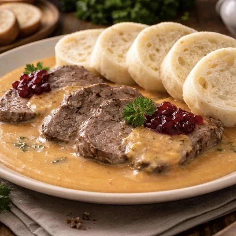 Чешская Свичкова — говядина с овощным соусом и варениками 🥩🥕🇨🇿

Национальная гордость Чехии. Гов