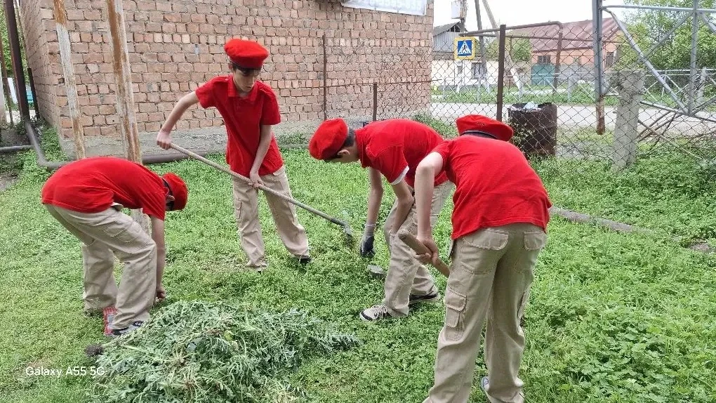 🌿 Забота о памяти — дело каждого!  Сегодня члены Юнармии вместе с заместителем директора по воспитат