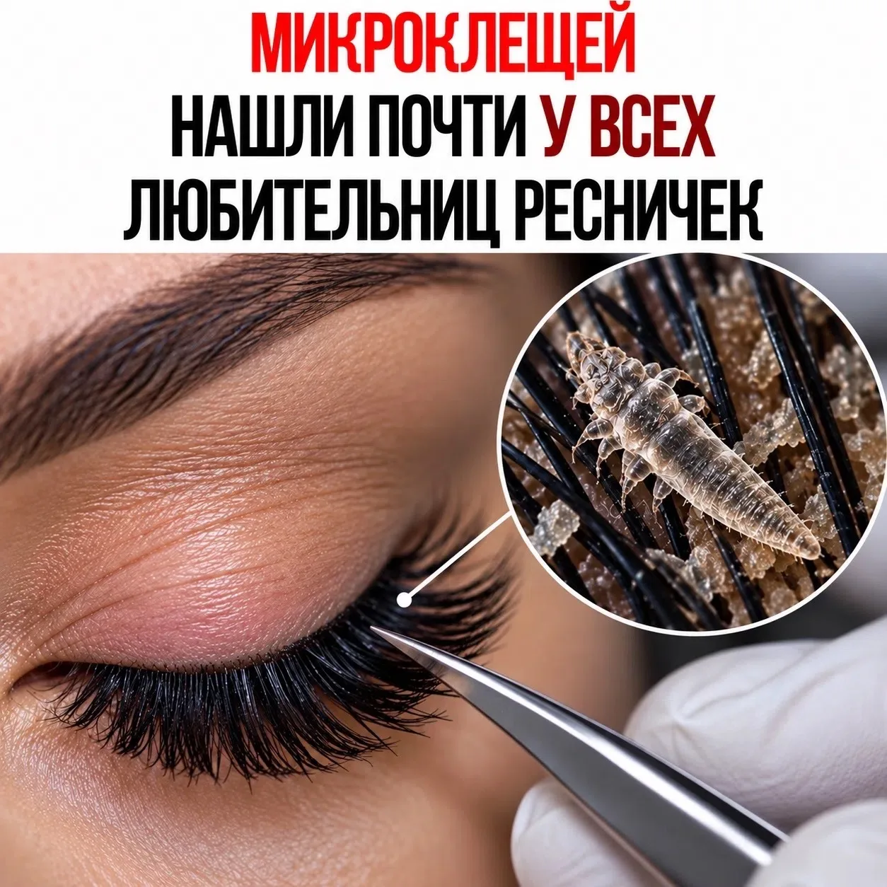 😳Микроклещи обнаружены у 96% любительниц наращивать ресницы