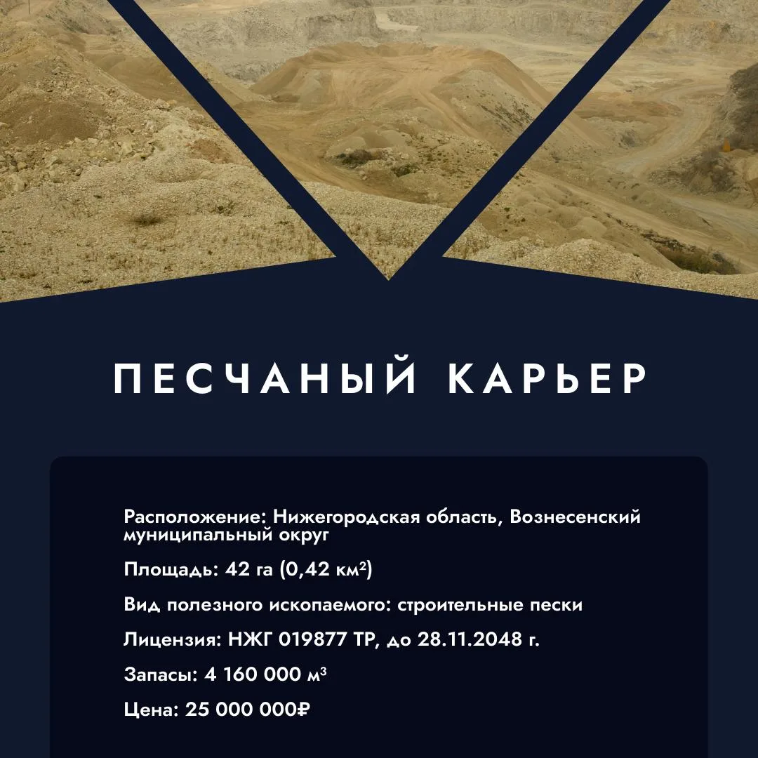 Продается карьер песка в Нижегородской области.