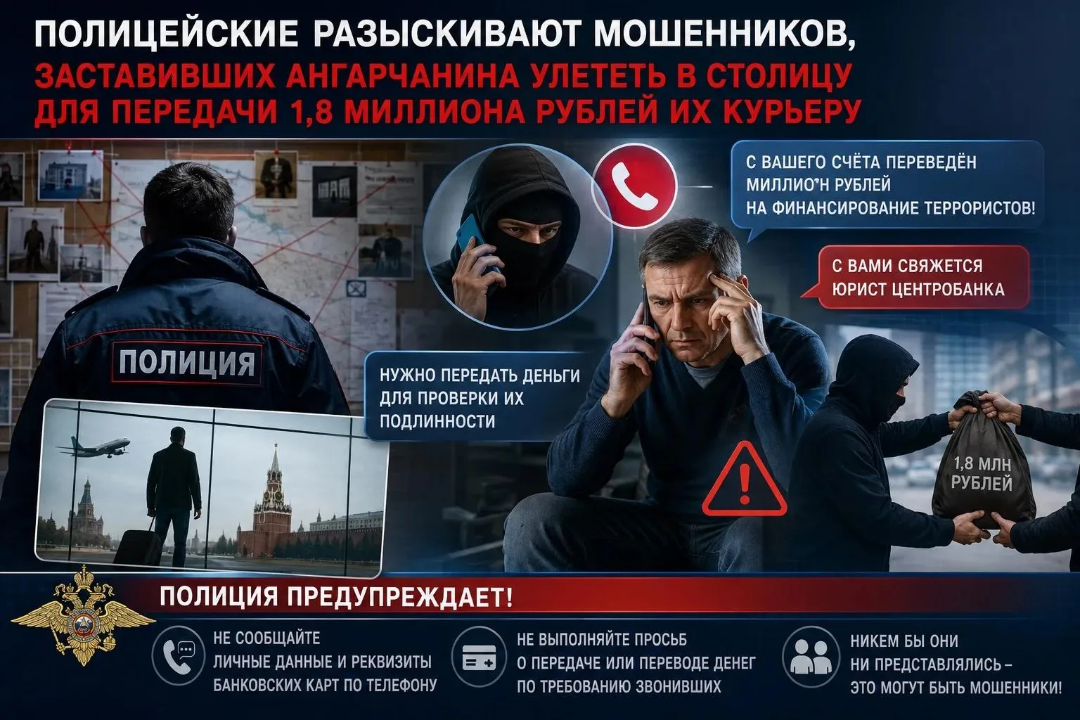 Полицейские разыскивают мошенников, заставивших ангарчанина улететь в столицу для перед...