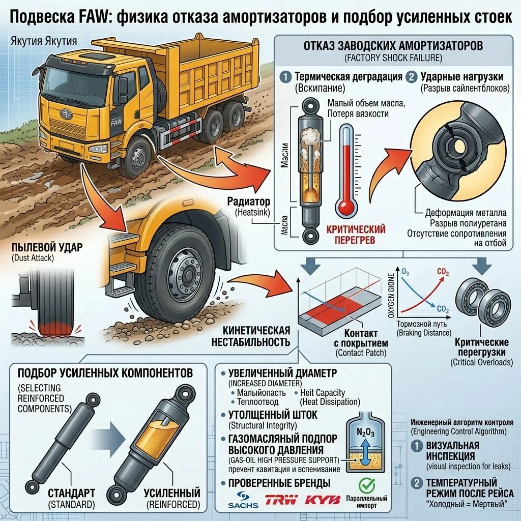 Подвеска FAW: физика отказа амортизаторов и подбор усиленных стоек 🚛🔧

Эксплуатация самосвалов и т