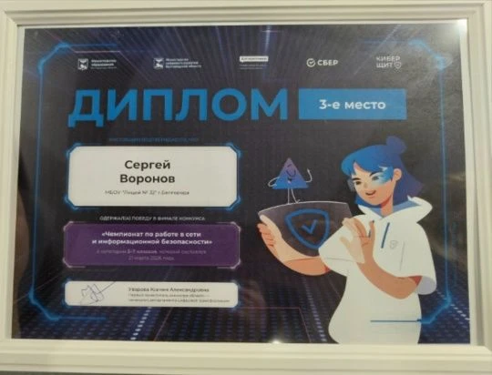 Гордимся лицеистами! Воронов Сергей занял 3 место в областном Чемпионате по работе в сети и информац
