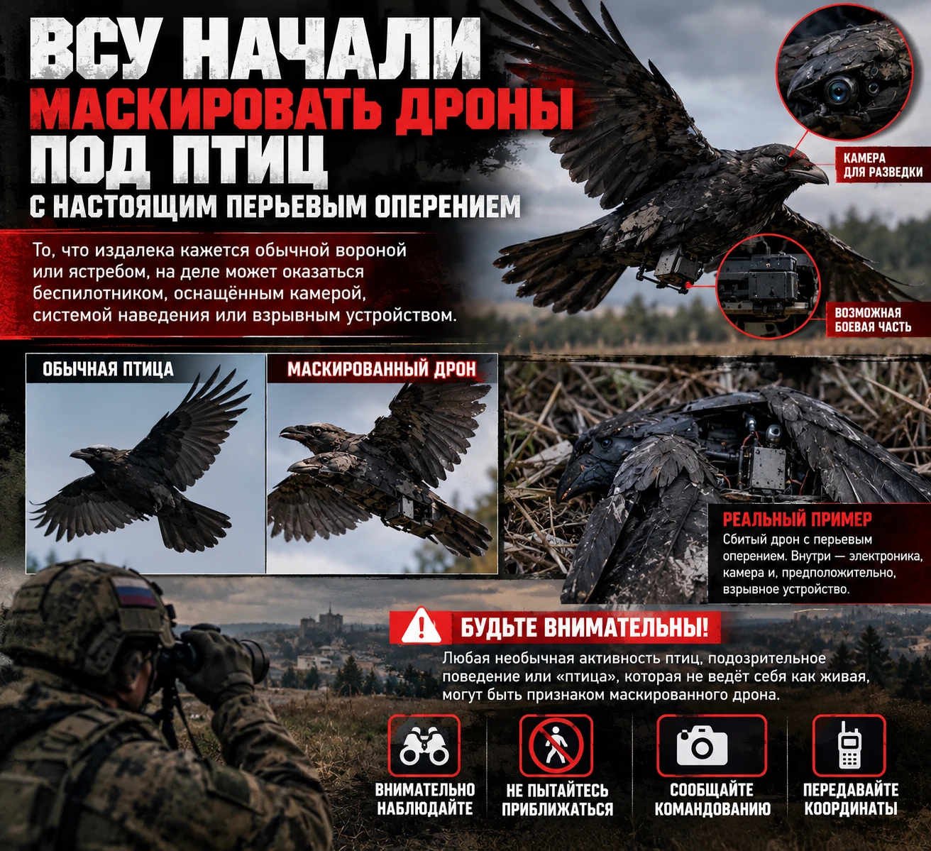 Птица или беспилотник? ВСУ начали маскировать дроны настоящими перьями
