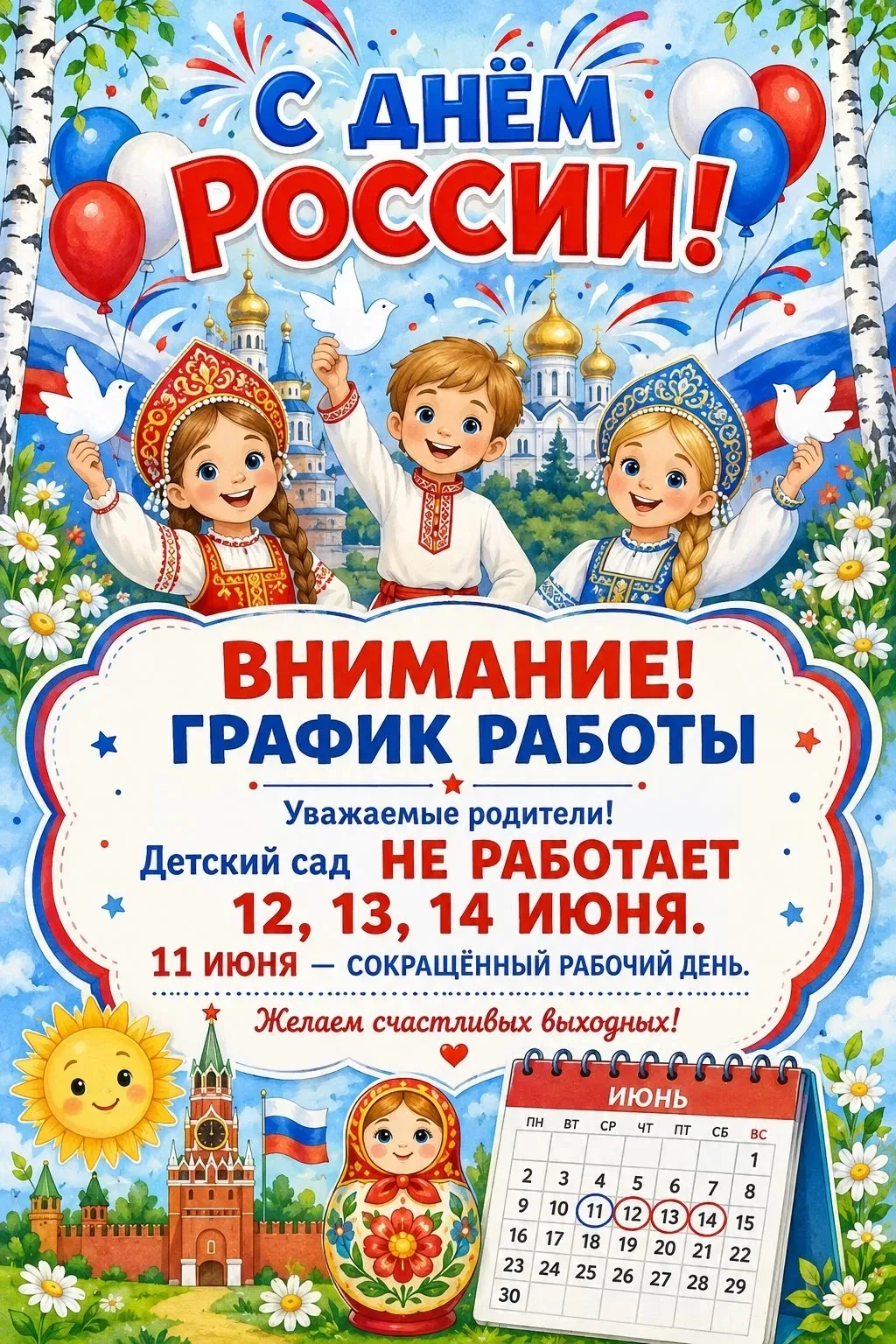 Поздравляем всех с наступающим праздником
 С днем России 🥳