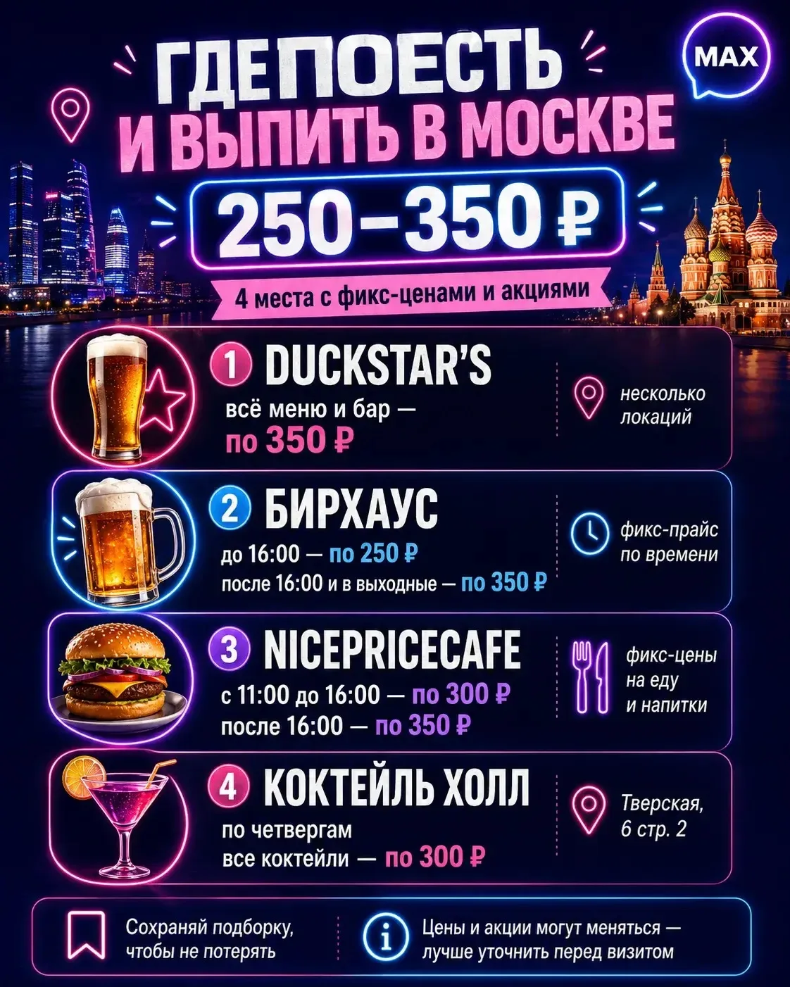 🔥 Где поесть и выпить в Москве за 250–350 ₽?