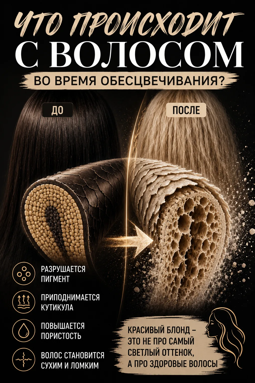 Что происходит с волосом во время обесцвечивания?