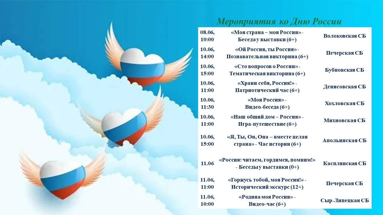 Друзья!
📜🇷🇺Вашему вниманию - план библиотечных мероприятий ко Дню России.
Встретим праздник вмест
